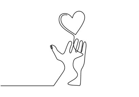 140020725 symbole d amour avec la main et le coeur dessin au trait continu illustration vectorielle de